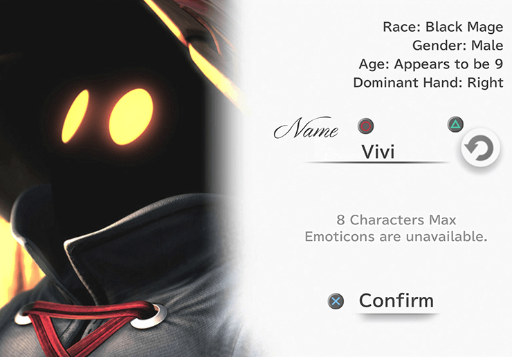 Vivi Character Naming Screen