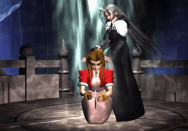 Sephiroth finishing Aerith off during the death scene
