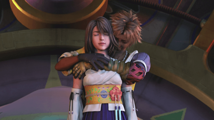 Tidus and Yuna during the final cinematic