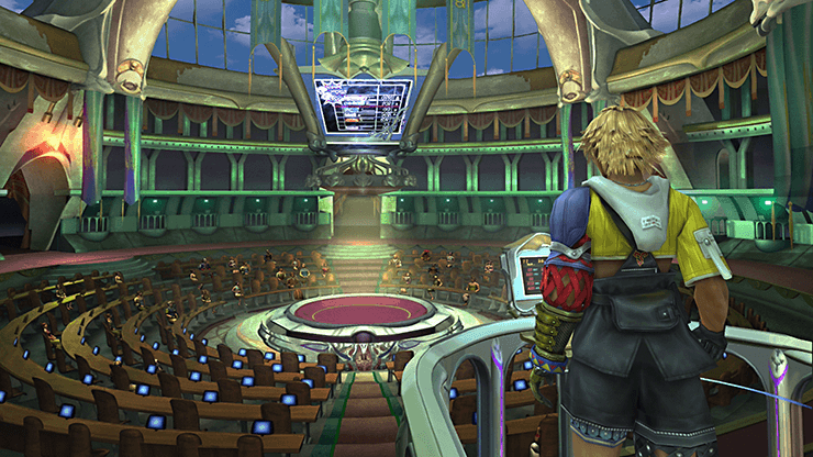 Tidus looking on at the Luca Sphere Theater