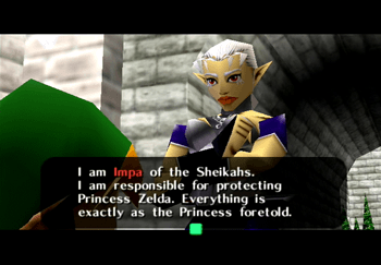 Impa of the Sheikahs introducing herself as Princess Zelda’s body guard
