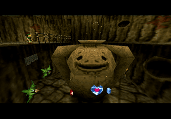 Heart Piece popping out of the large jar in the center of Goron City