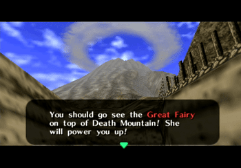 Darunia telling Link to go visit the Great Fairy at the top of Death Mountain