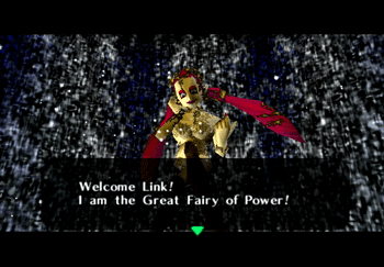 The Great Fairy welcoming Link into the Great Fairy’s Fountain