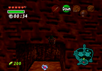 Heart Piece popping out of the large jar in the center of Goron City