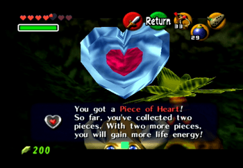 Buying the Piece of Heart from the Business Deku in the secret cave near Lake Hylia
