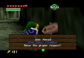 The sign pointing the way to King Zora’s Chamber