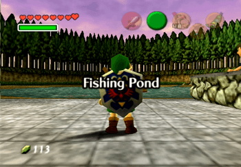 Young Link entering the Fishing Pond in Lake Hylia