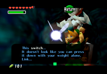 Standing on the switch while carrying Princess Ruto