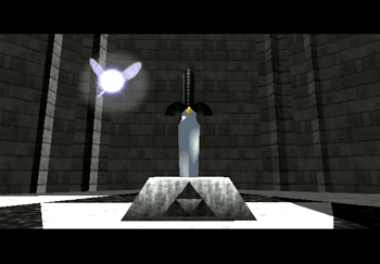 Navi flying around the Master Sword in the Pedestal of Time