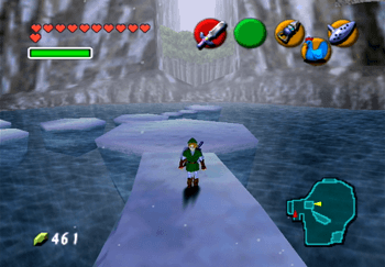 Link in Zora’s Fountain on the ice blocks