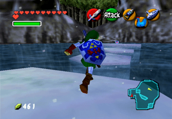 Jumping across the blocks of ice in Zora’s Fountain