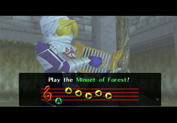 Sheik playing the Minuet of Forest in the Sacred Forest Meadow