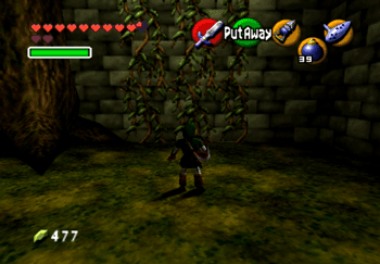 Link climbing the vines on the wall