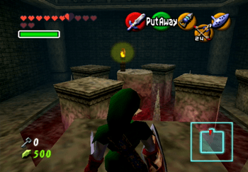 Link in the room with the moving platforms above the lava