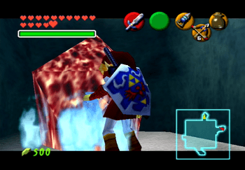 Link using Blue Fire on the red ice block