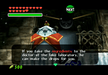 Speaking to the Zora King after unfreezing him and presenting him with the Prescription