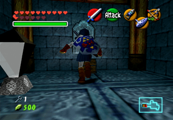 Link approaching a small treasure chest for a Small Key for the Water Temple