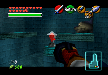 Aiming at the crystal switch in the center of the room