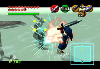Dark Link and Link battling it out in the Water Temple