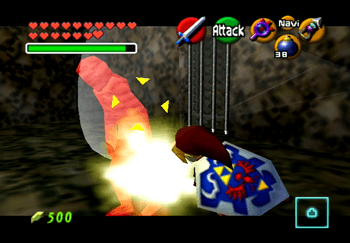 Link attacking a Gibdo in the Shadow Temple