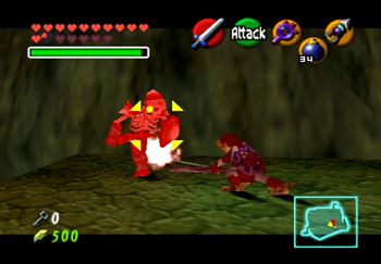 Link attacking a Stalfos in the Shadow Temple