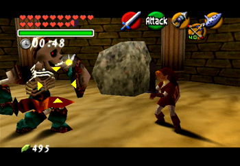 Battle against a Stalfos enemy in the second room