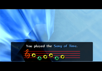 Playing the Song of Time on the Ocarina of Time to remove the blue stones