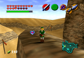 Link standing near the last Piece of Heart in the Desert Colossus