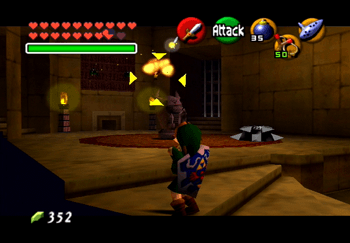 Young Link targetting the Fire Keese bats