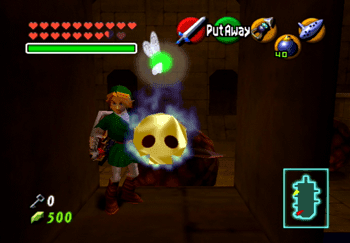 Link standing near a Gold Skulltula in the Spirit Temple