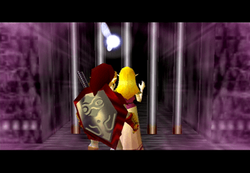 Zelda using a magic spell to release the doorway