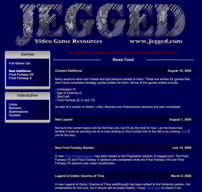 Screenshot of the early versions of Jegged.com