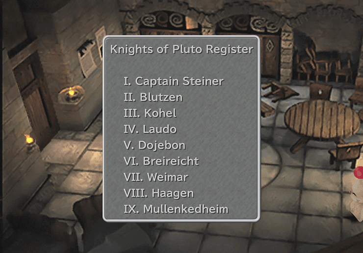 The list of Knights of Pluto posted on the wall