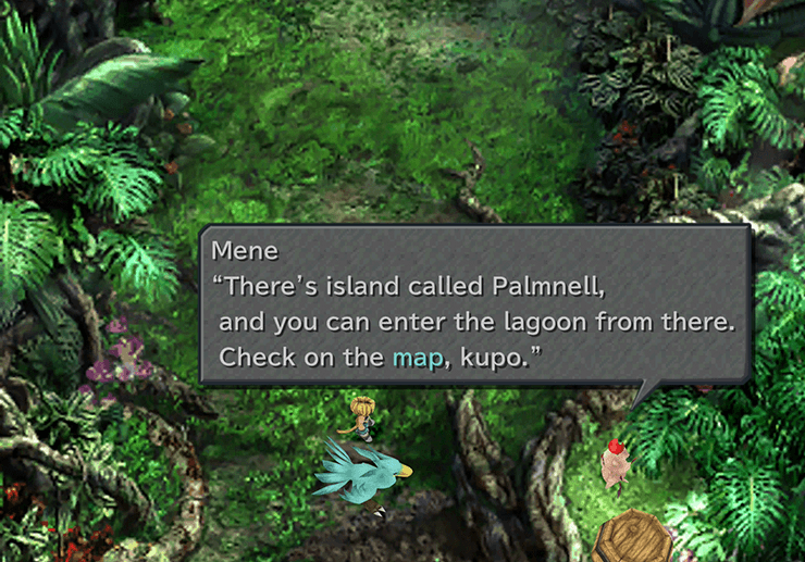 Speaking to Mene in the Chocobo’s Forest about Palmnell Island