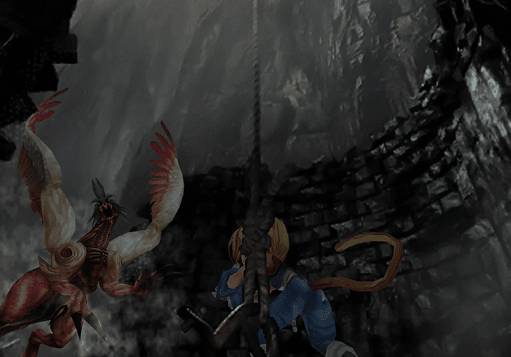 Sliding down to the bottom of the well and being ambushed by a Red Dragon