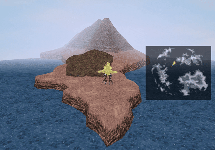 Approaching the Vile Island on a flying Chocobo