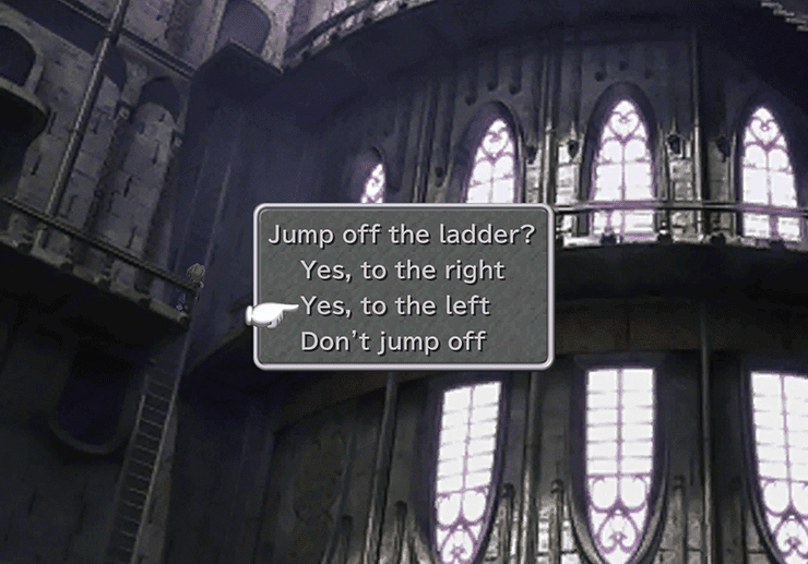 Climbing the ladder and choosing to jump off to the left in Ipsen’s Castle