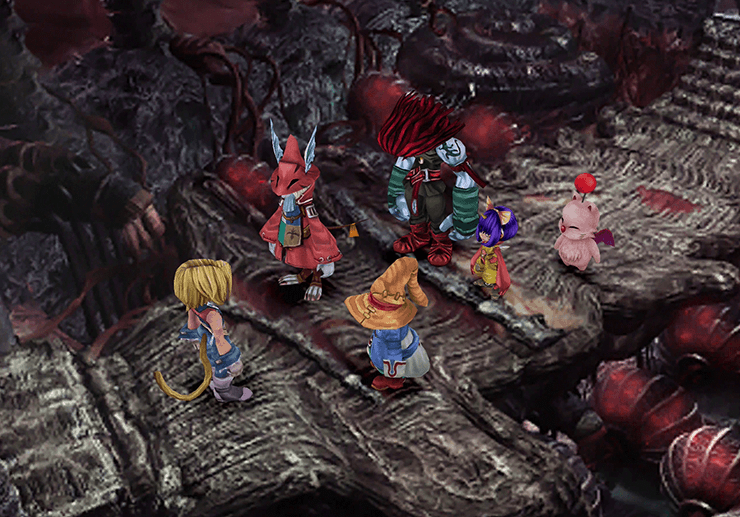 Party standing in front of Moorock the Moogle in Pandemonium