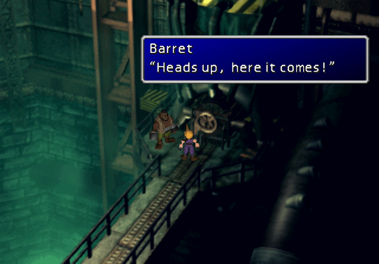 Barret and Cloud planting the bomb