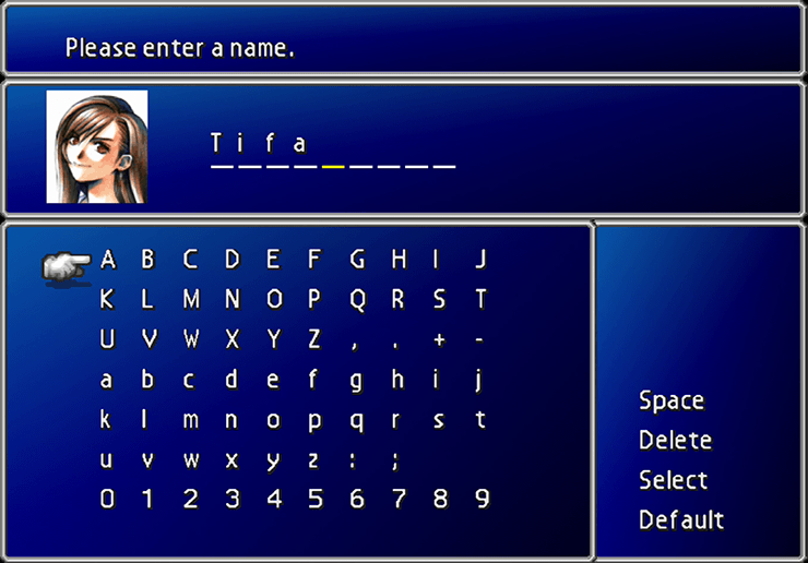 Tifa naming screen