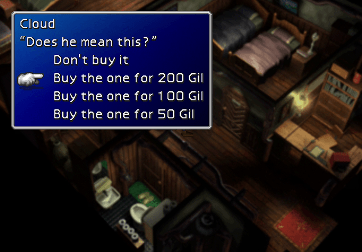 Purchasing the item for the Materia Store owner