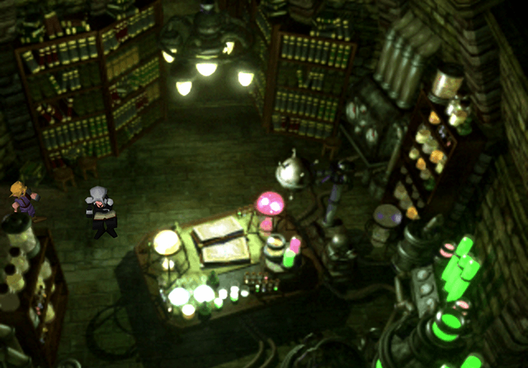 Sephiroth in the library in the basement of the Shinra Mansion