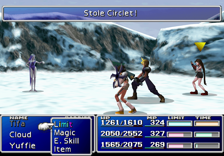 Stealing a Circlet from a Snow enemy in the Great Glacier