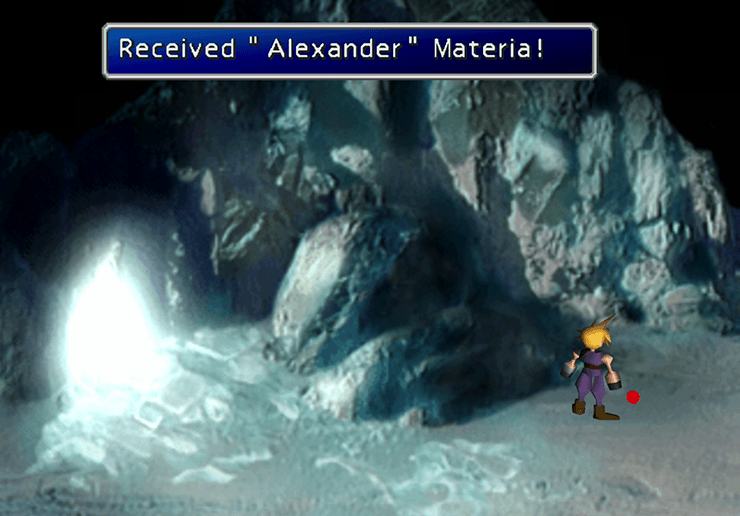 Picking up the Alexander Summon Materia - screen with the typo