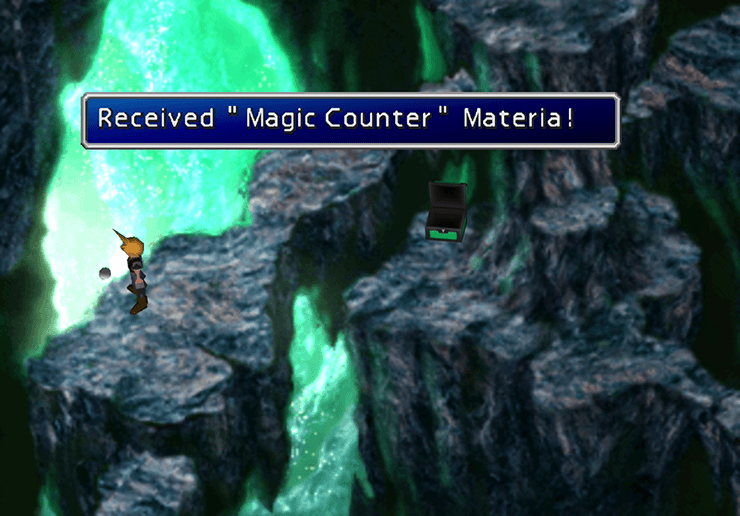 Picking up the Magic Counter Materia from the glowing wall