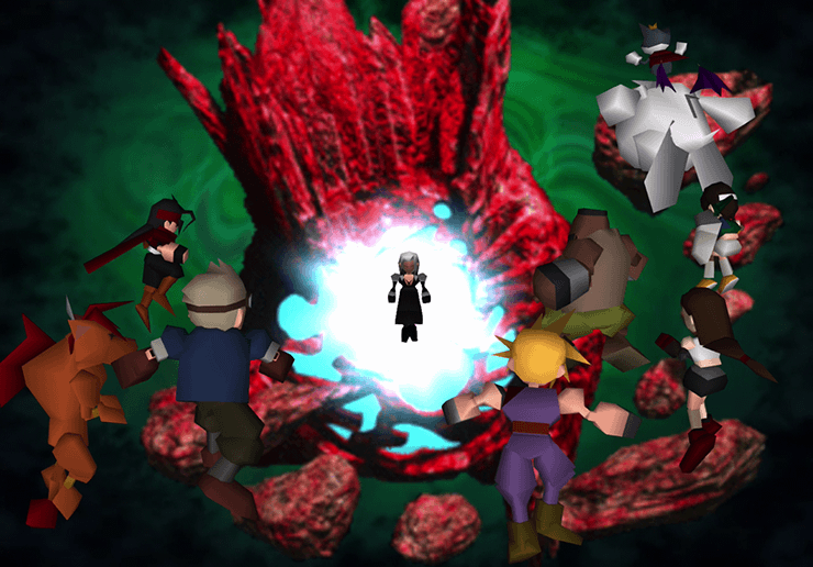 Sephiroth in front of Holy Materia