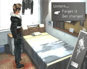 Squall putting on his uniform in the Balamb Dorm