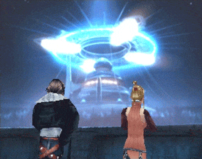 Squall and Quistis looking at Balamb Garden from afar at night