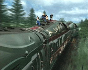 Rinoa, Zell, Selphie and Squall on the Train during the robbery